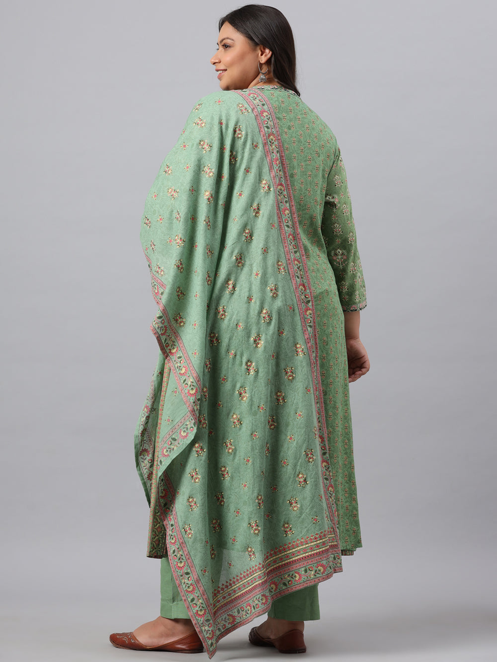 Juniper Women`s Pista Green Rayon Daily Wear Printed A-line Kurta Sets