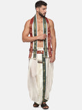 Sethukrishna Men Cream Coloured Solid Dhoti Pant With Angavastram
