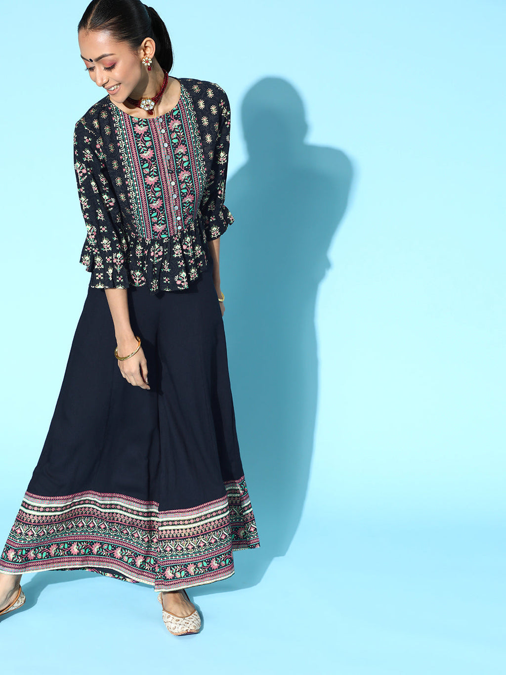 Juniper Womens Black Floral Printed Rayon Clothing Set