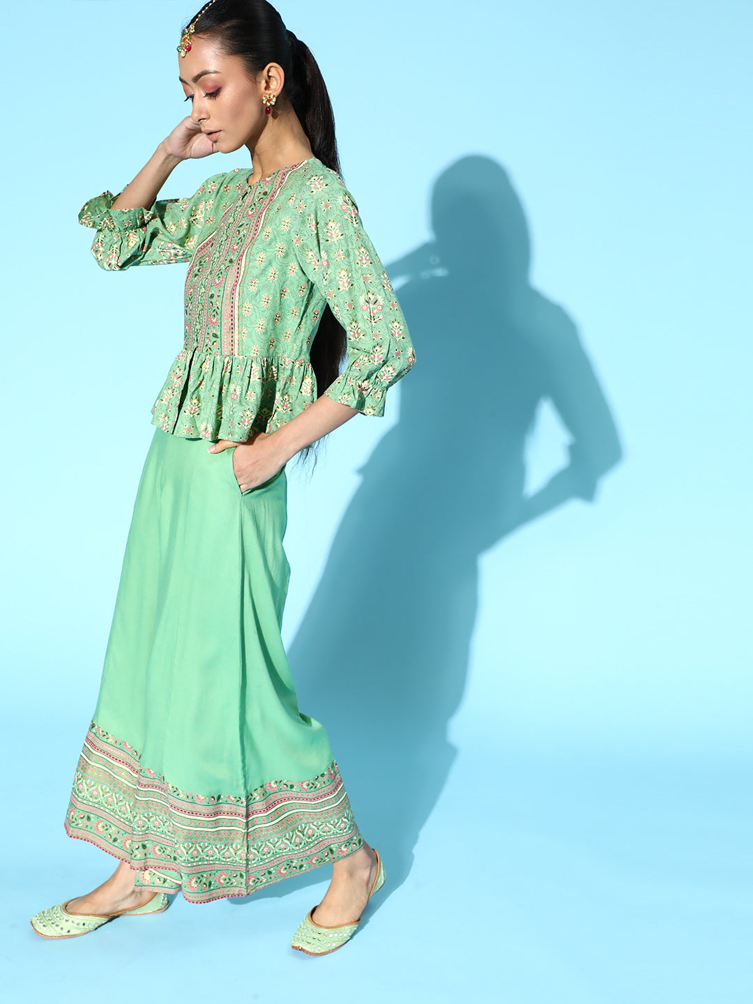 Juniper Womens Pistagreen Floral Printed Rayon Clothing Set