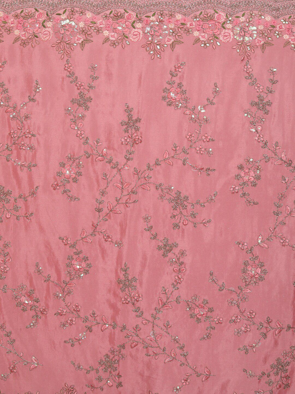 kasee Pink & Green Floral Sequinned Pure Chiffon Saree