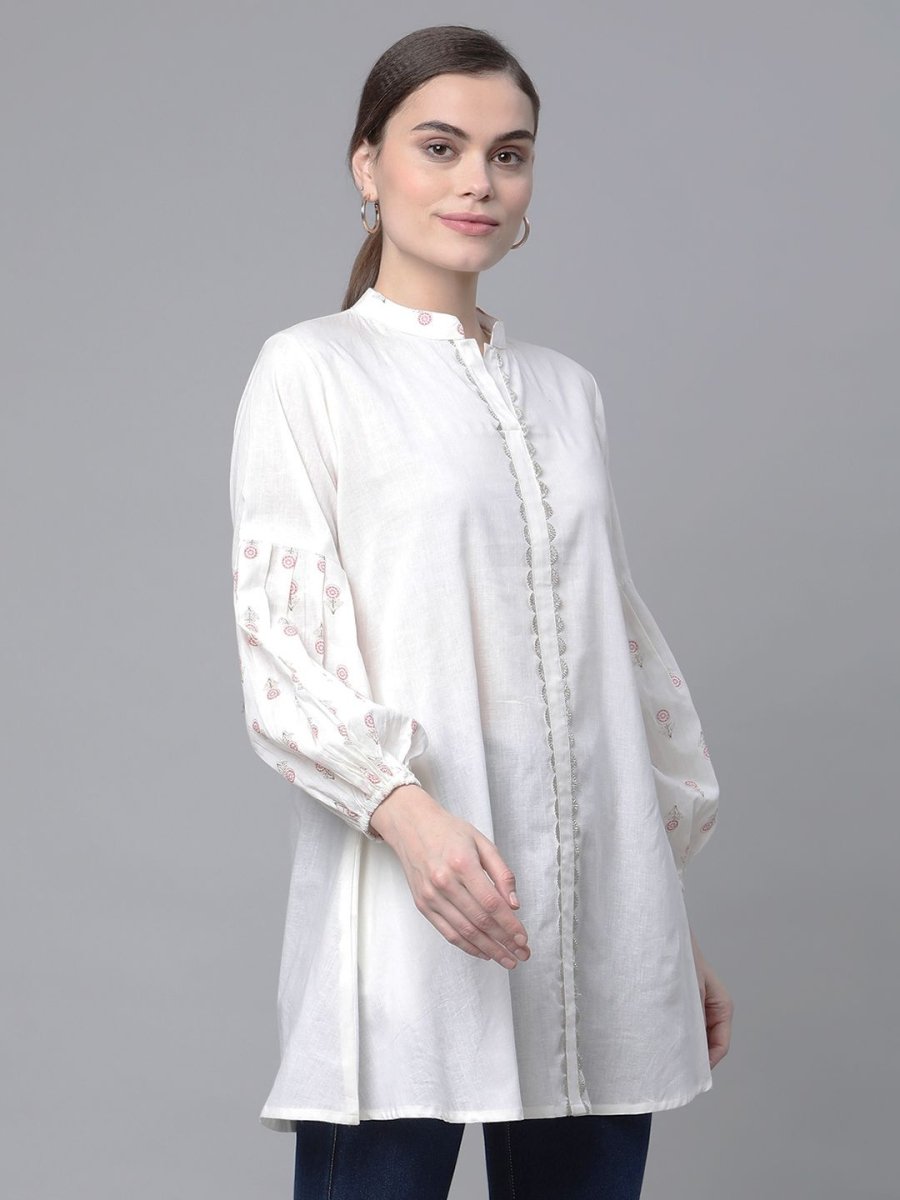 Ahalyaa Off White Pure Cotton Printed Tunic