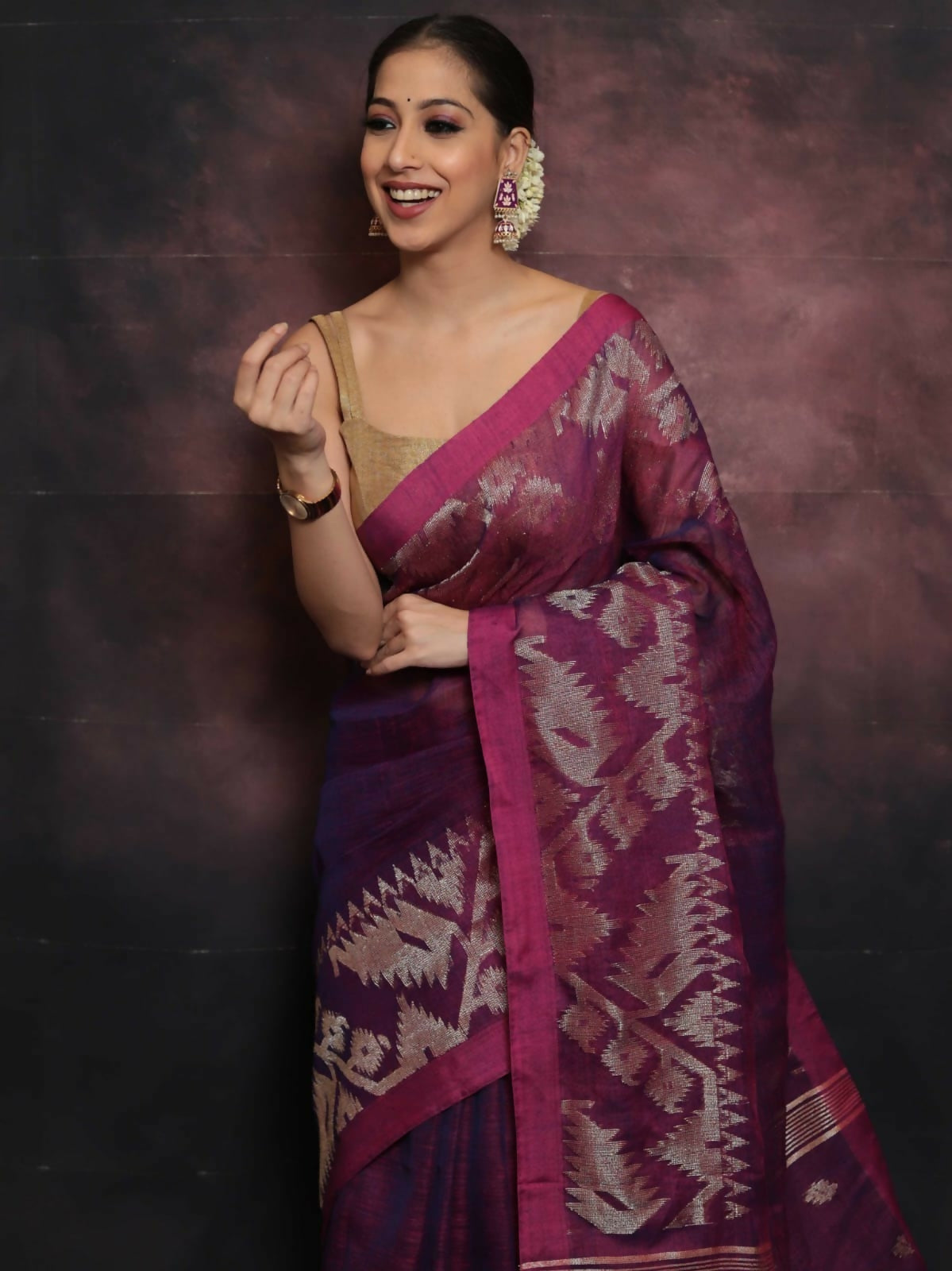 Exclusive Collection Brown Beautiful Linen Jamdani Saree