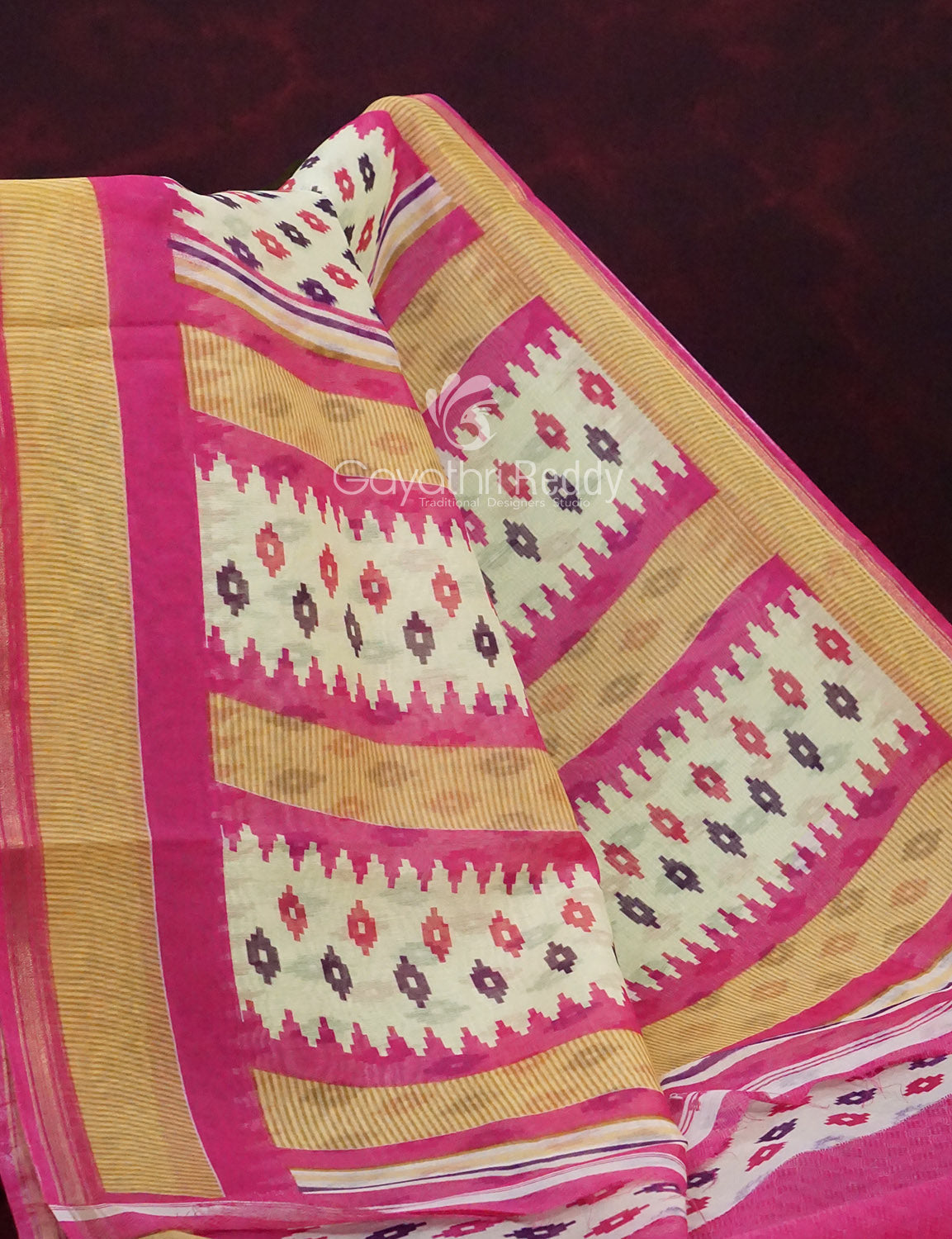 Combo of Off White and Pink Patan Patola Semi Chanderi Saree By Gayathri Reddy Designer Studio