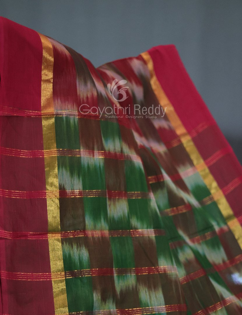 Dual Shades of Maroon And Brown Mangalagiri Ikkat Cotton Saree By Gayathri Reddy Designer Studio