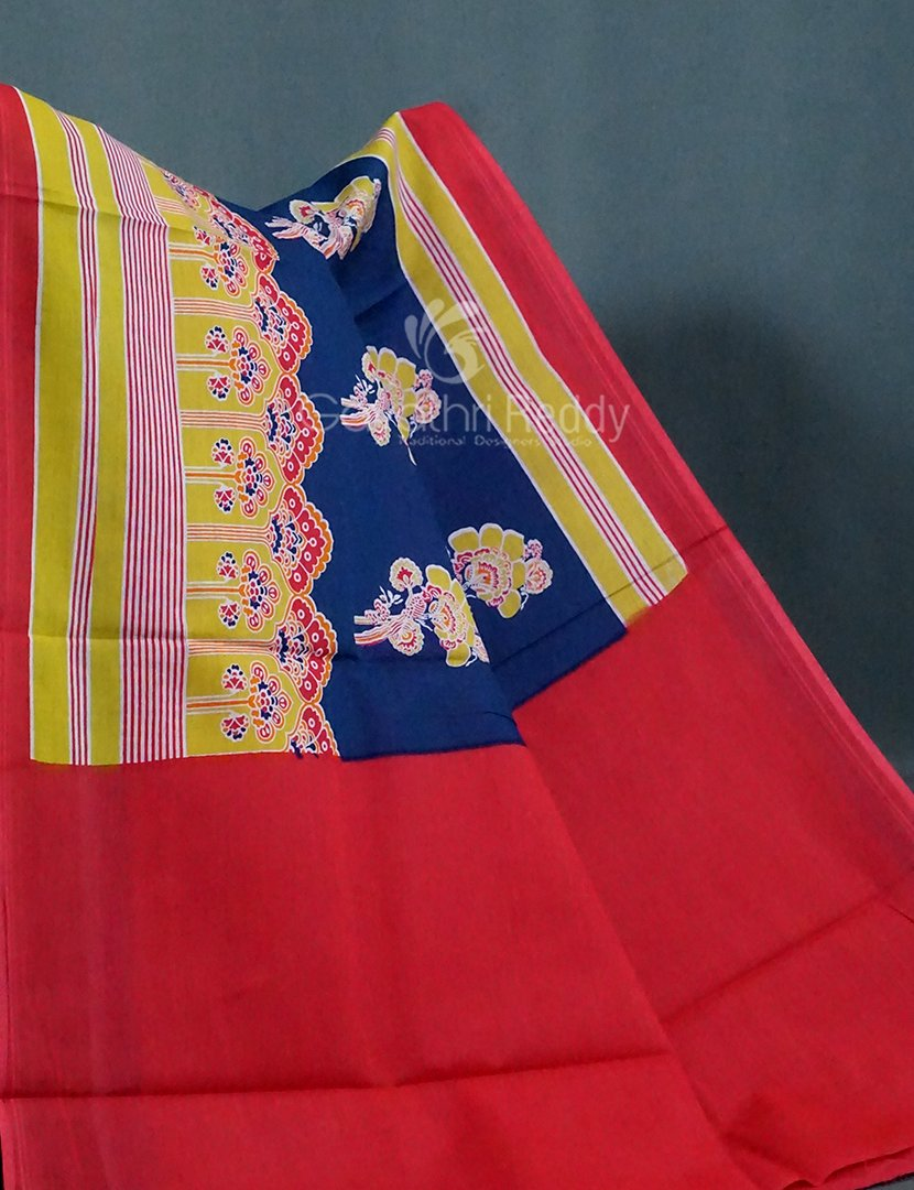 Block Print Indigo Blue Coloured Mulmul Cotton Saree By Gayathri Reddy Designer Studio