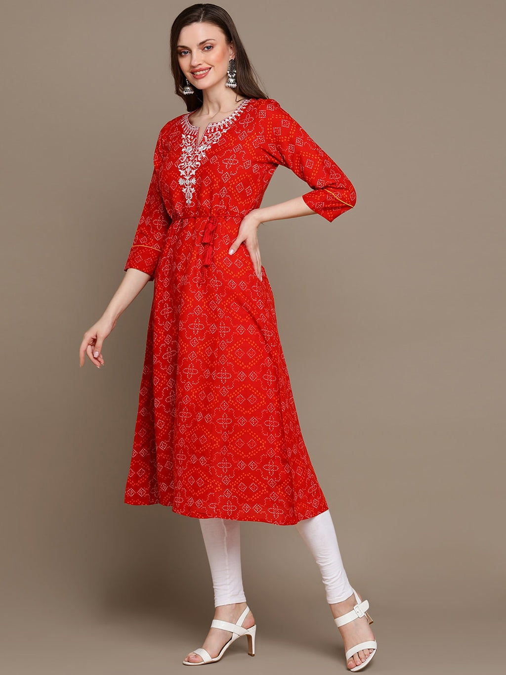 HERE&NOW Embroidered & Bandhani Printed Thread Work Anarkali Kurta