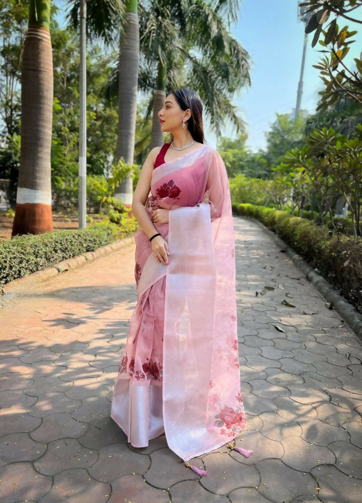 Vamsee Mehar Baby Pink Organza Saree