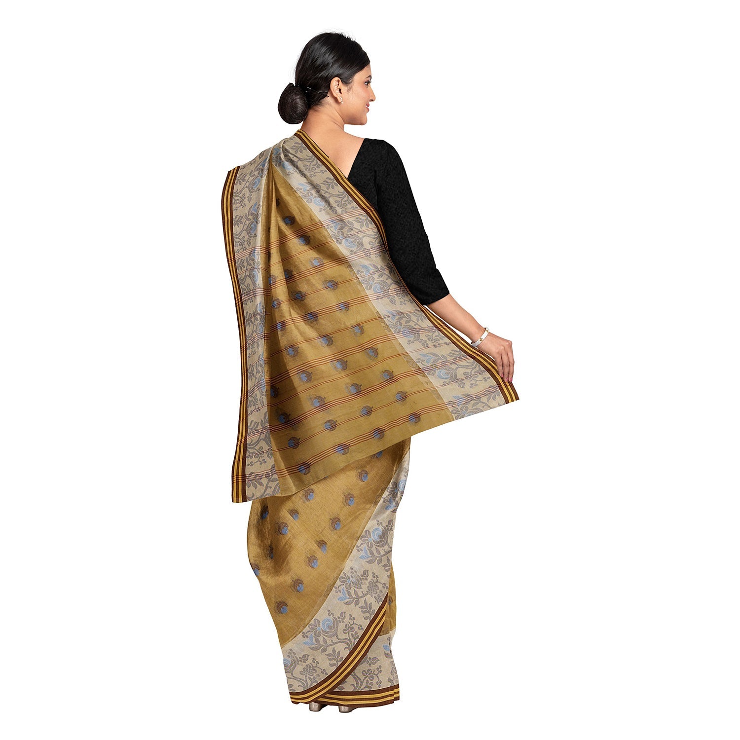 Exclusive Collection 100% Pure Cotton Light Beige Tant Saree With Hand Weaving Work