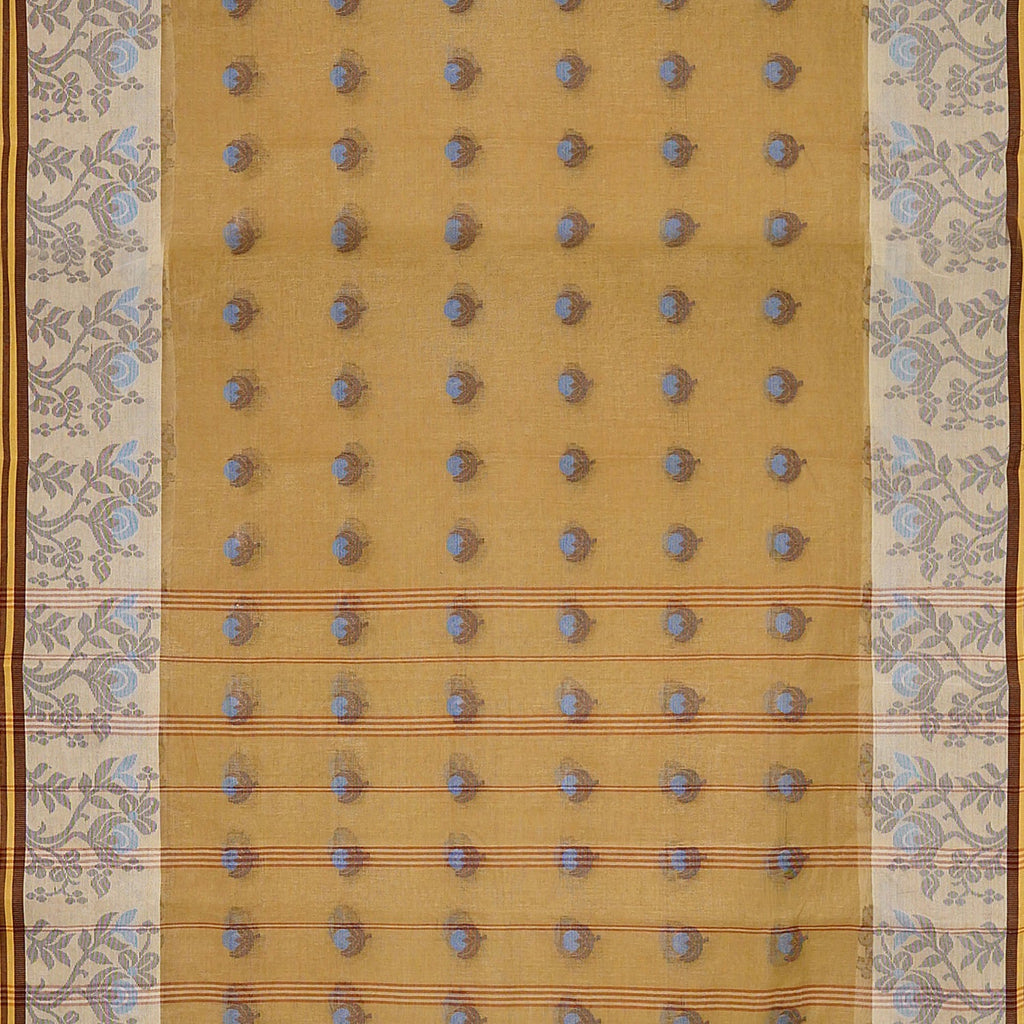 Exclusive Collection 100% Pure Cotton Light Beige Tant Saree With Hand Weaving Work