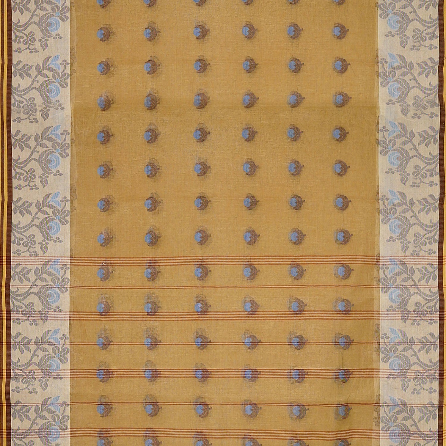 Exclusive Collection 100% Pure Cotton Light Beige Tant Saree With Hand Weaving Work