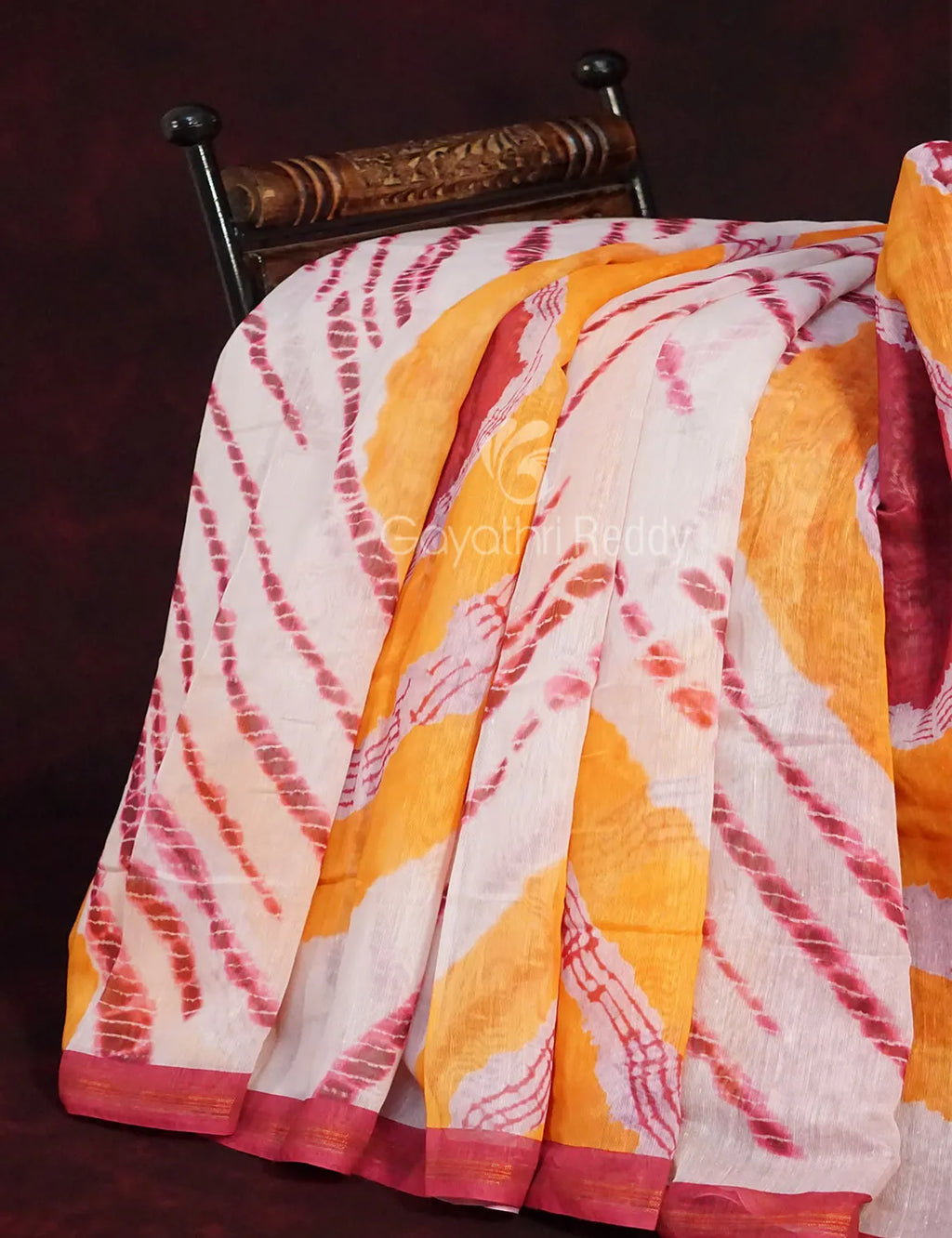 Milk White Colour With Shibori Bandhni Design All Over Print Semi Chanderi Saree By Gayathri Reddy Designer Studio