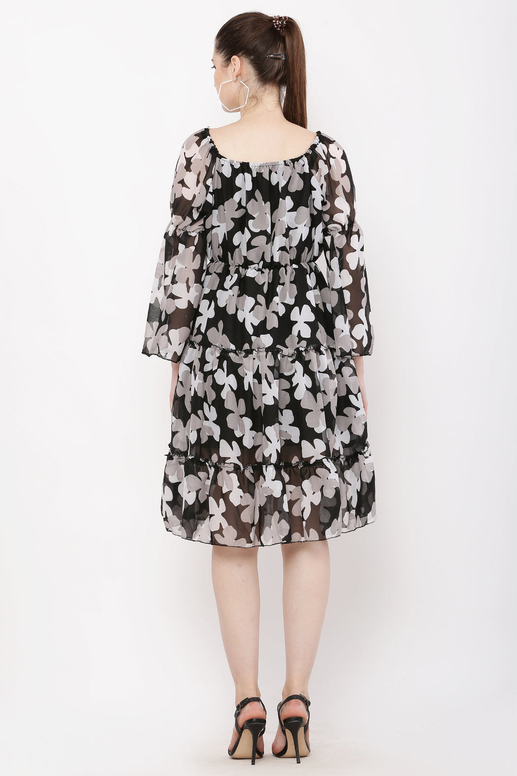 PAVONINE Black Color Flower Notch Midi For Girls