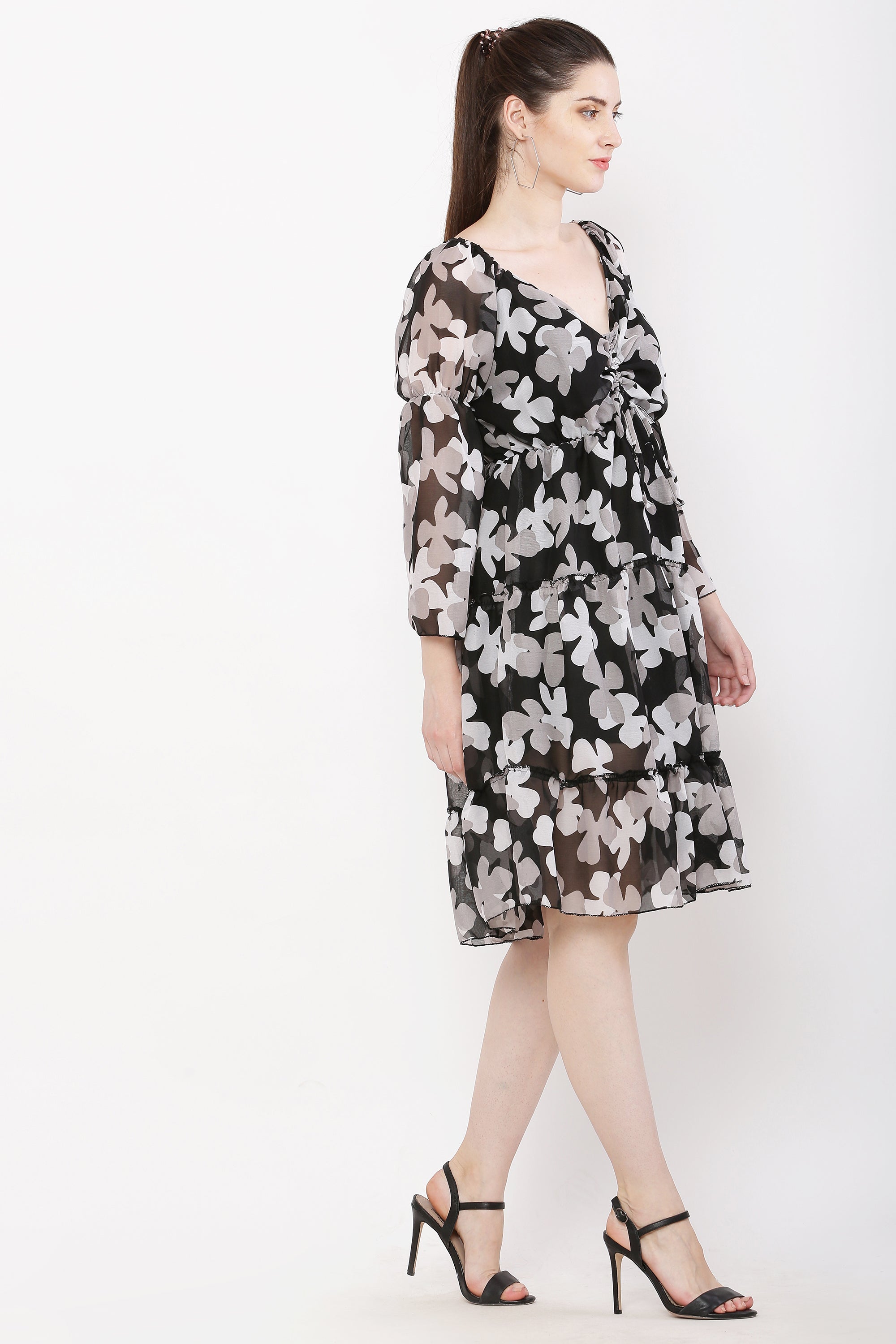 PAVONINE Black Color Flower Notch Midi For Girls