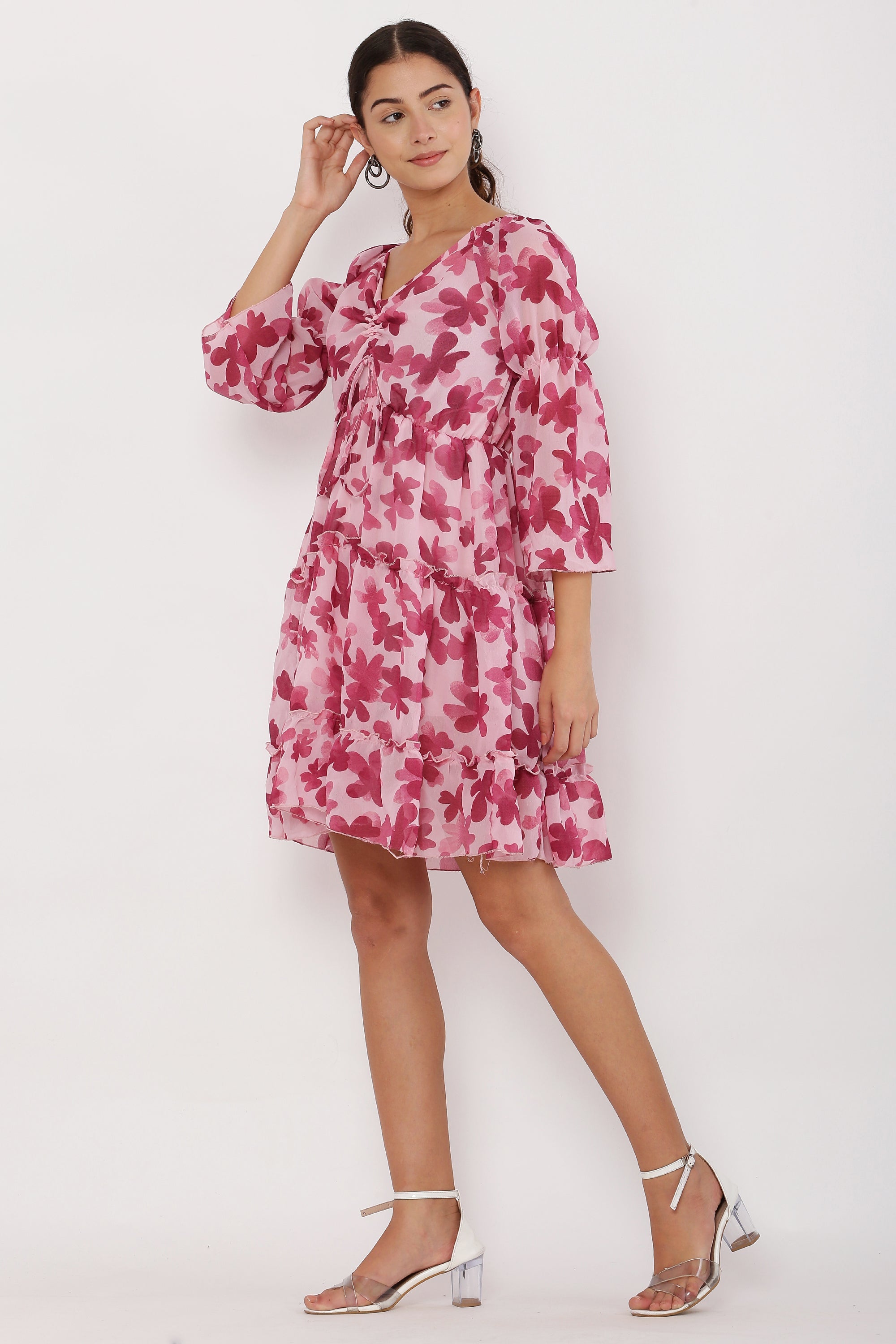 PAVONINE Maroon Color Flower Notch Midi For Girls