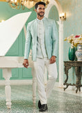 Raivat Ethnic Art Silk Embroidery and Thread Work Jodhpuri in Pista Green Colour
