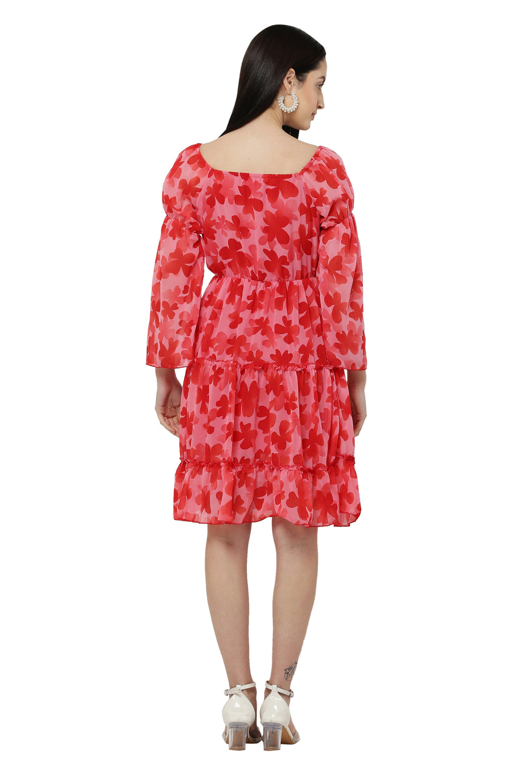 PAVONINE Red Color Flower Notch Midi For Girls
