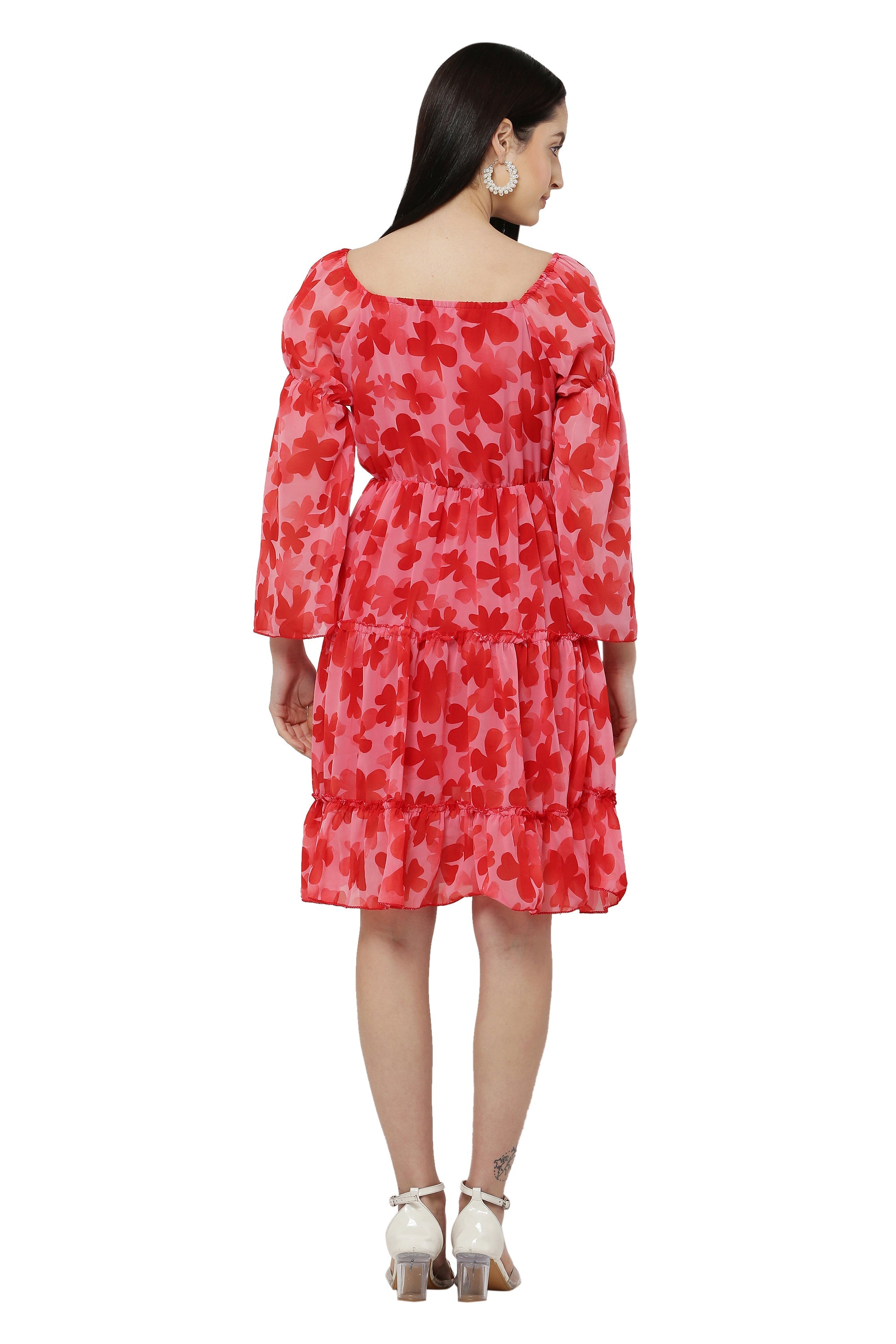 PAVONINE Red Color Flower Notch Midi For Girls