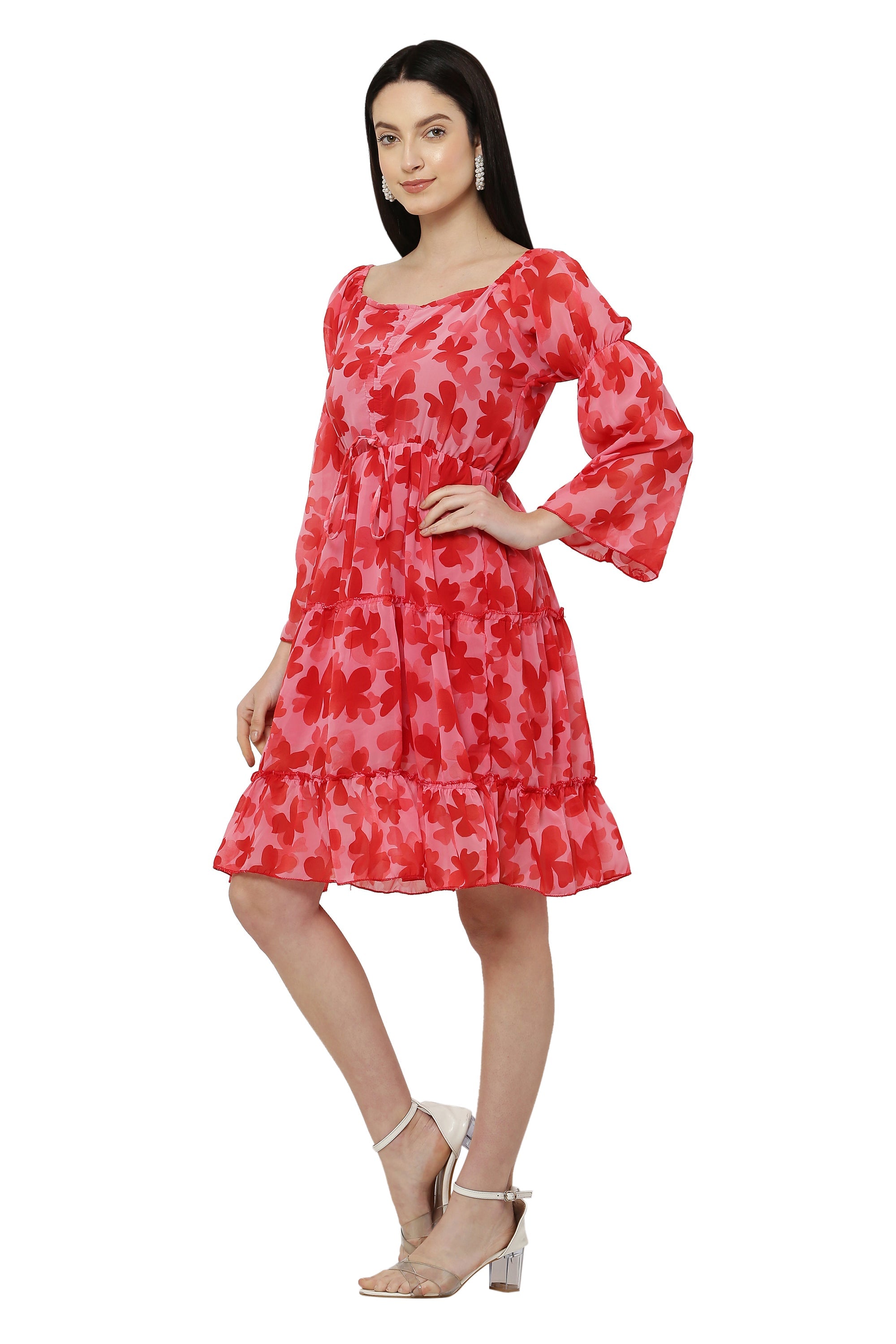 PAVONINE Red Color Flower Notch Midi For Girls