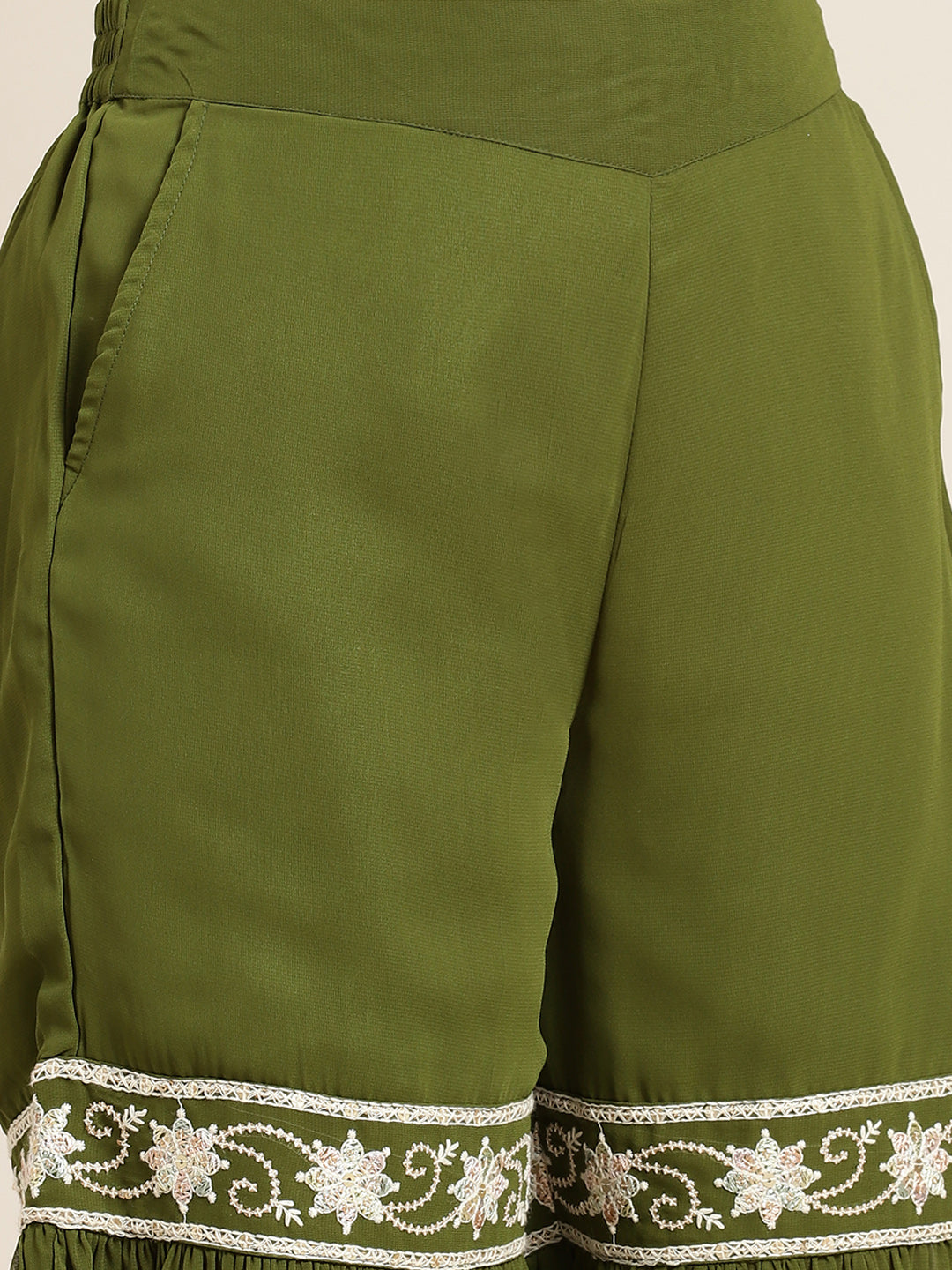 Juniper Womens Mehandigreen Georgette Embroidered Kurta With Santoon Lining,Solid Embroidered Garara And Shiffon Solid Dupatta Set