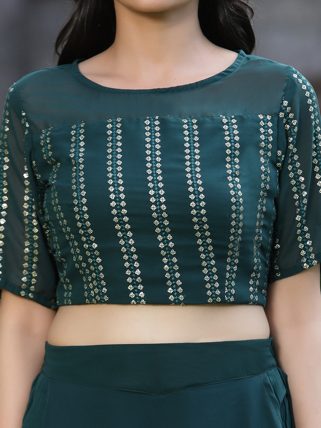 Juniper Womens Emeraldgreen Georgette Clothing Sets