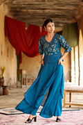 Juniper Women's Teal Georgette Solid Peplum Clothing Set