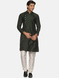 Sethukrishna Men Green Pleated Kurta with Churidar