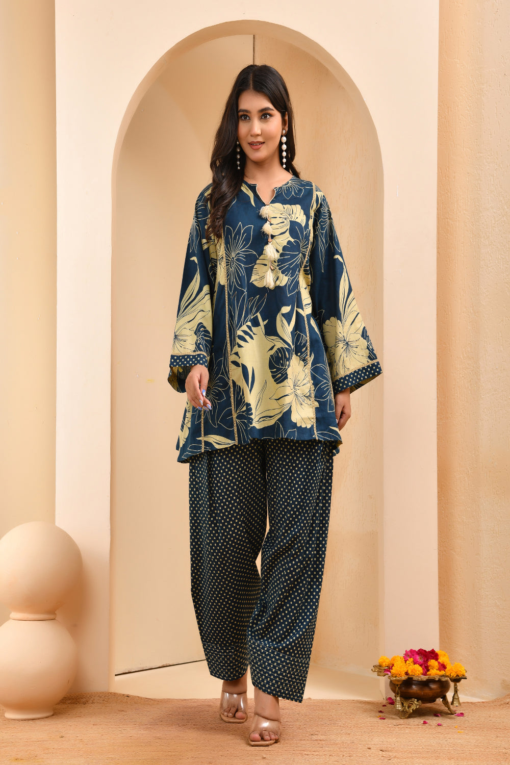 Vaasva Women Cobalt Blue Cotton Cord Set With Fashi Pant