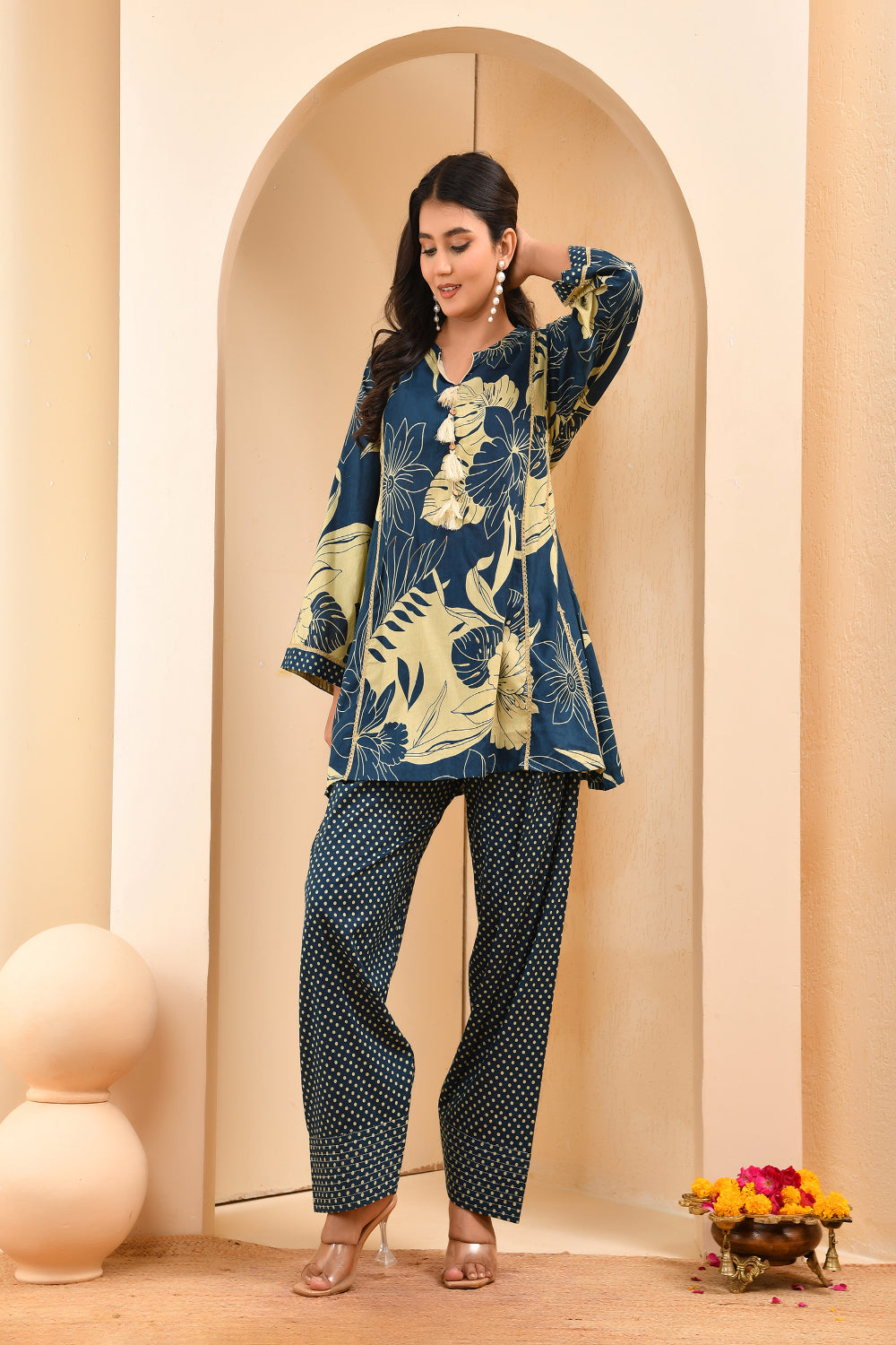 Vaasva Women Cobalt Blue Cotton Cord Set With Fashi Pant