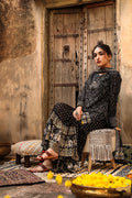 Juniper Women Black Georgette Printed Kurta, Sharara & Dupatta Set