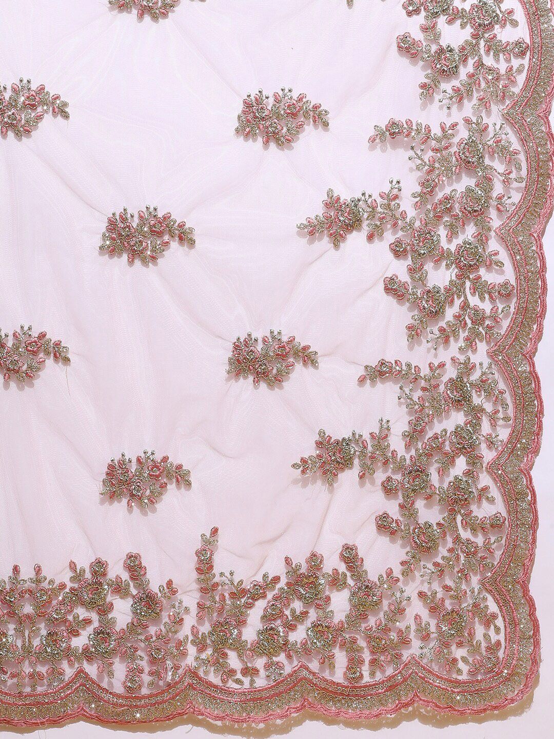kasee Pink Floral Embroidered Net Saree