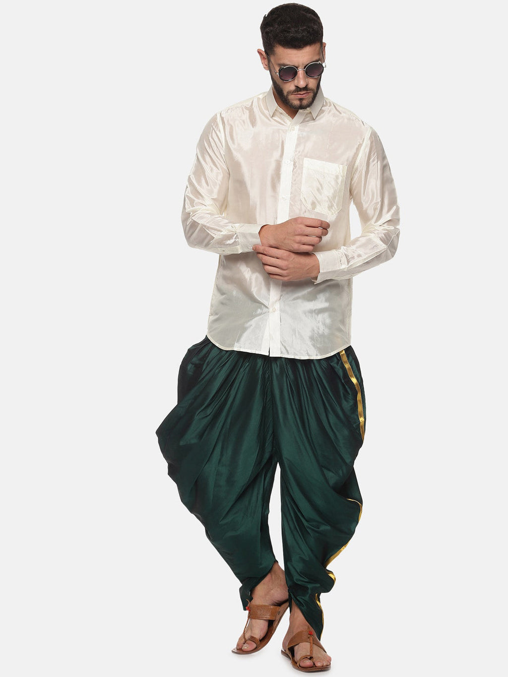 Sethukrishna Men Dark-Green Solid Dhoti Pants
