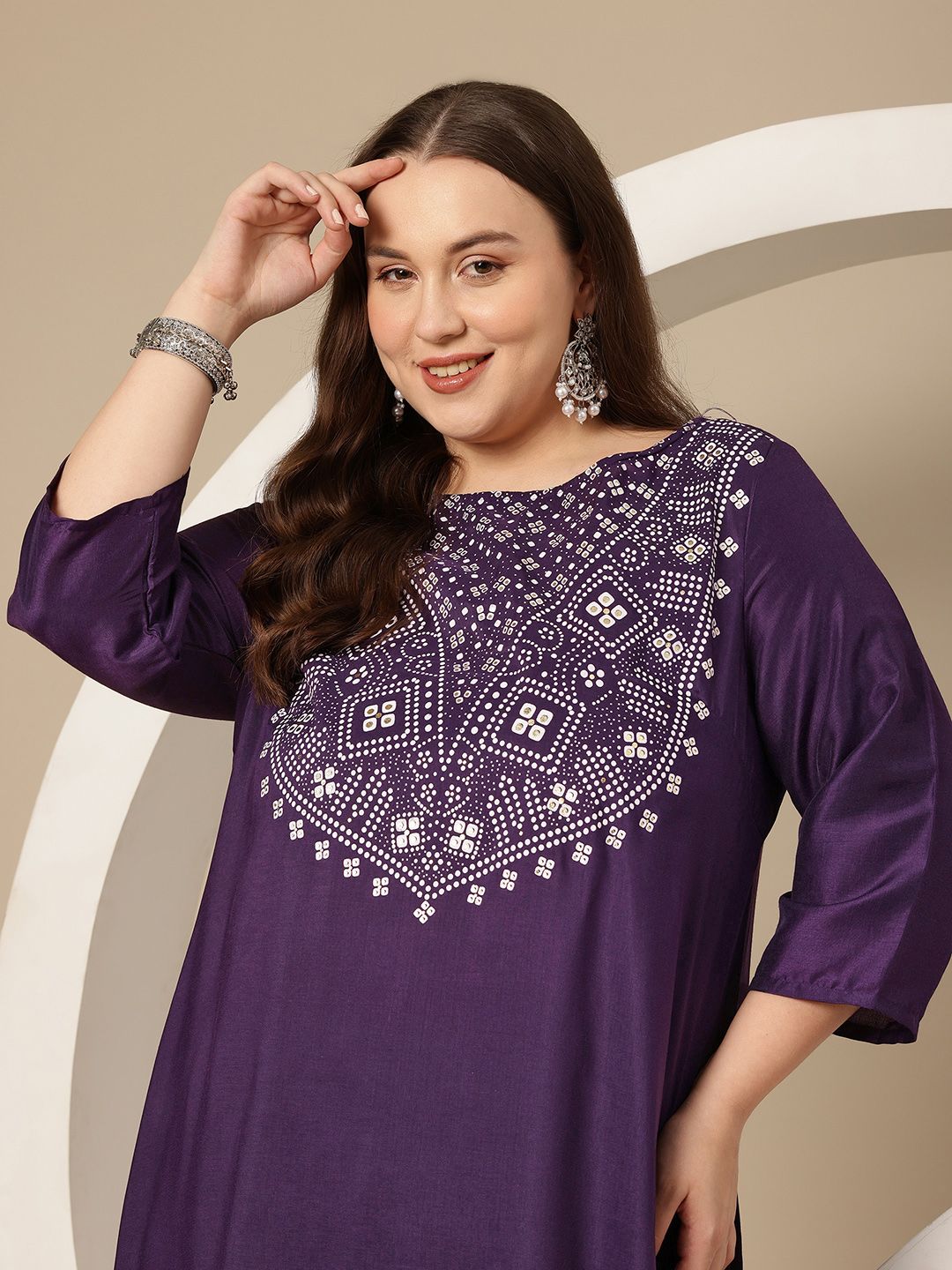 Sztori Plus Size Geometric Print Kurta