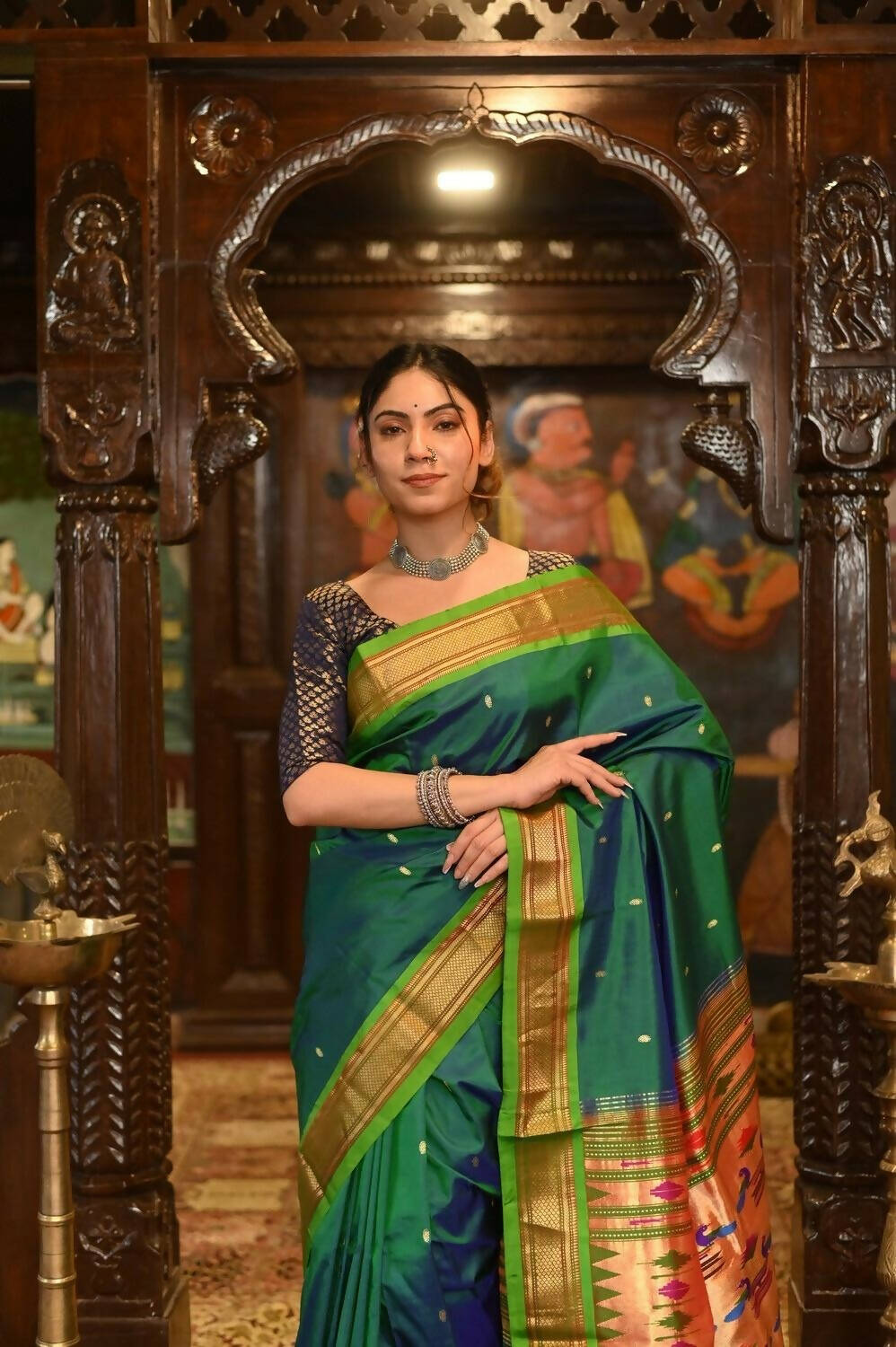 Very Much Indian Pure Silk Paithani - Dual Tone Blue Green