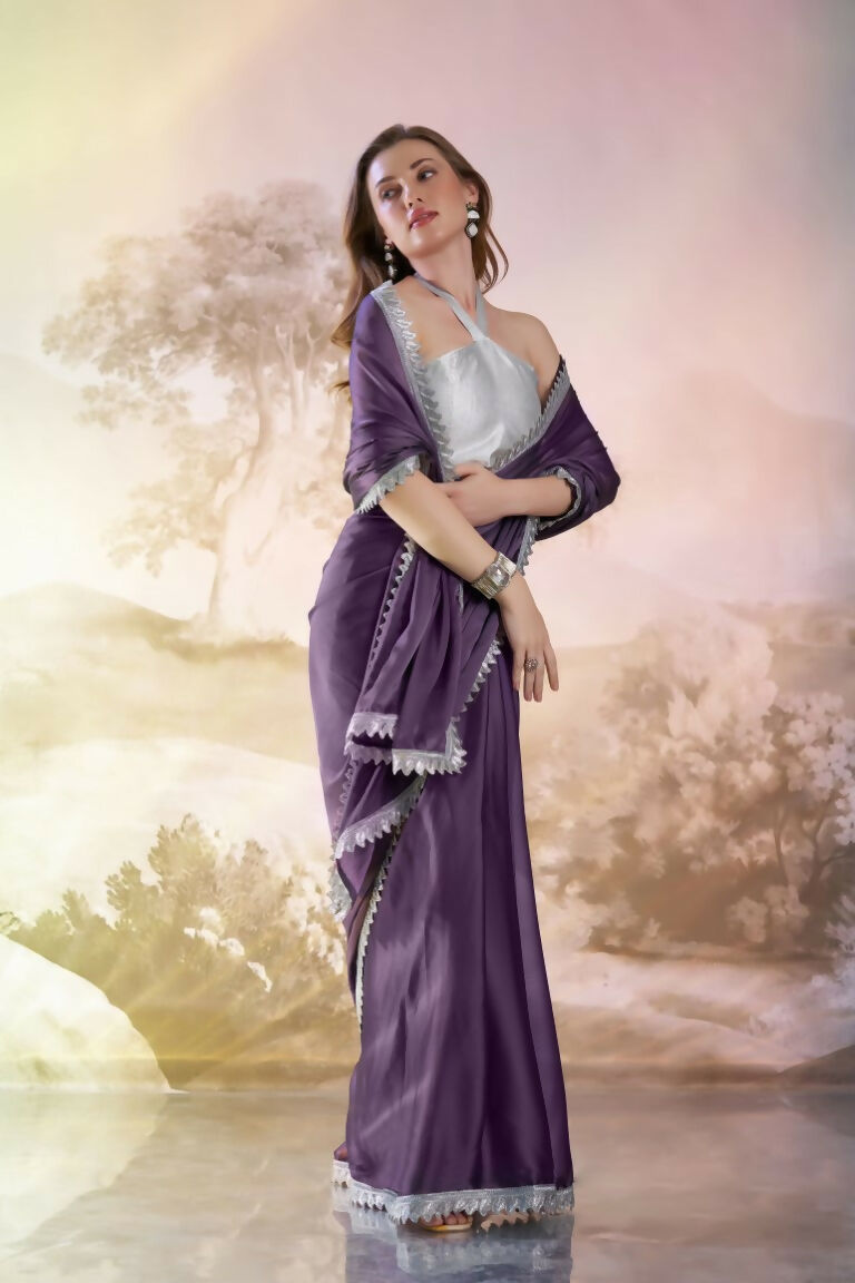 Lavender Satin Rangoli Solid Fancy Designer Saree - Nafisa