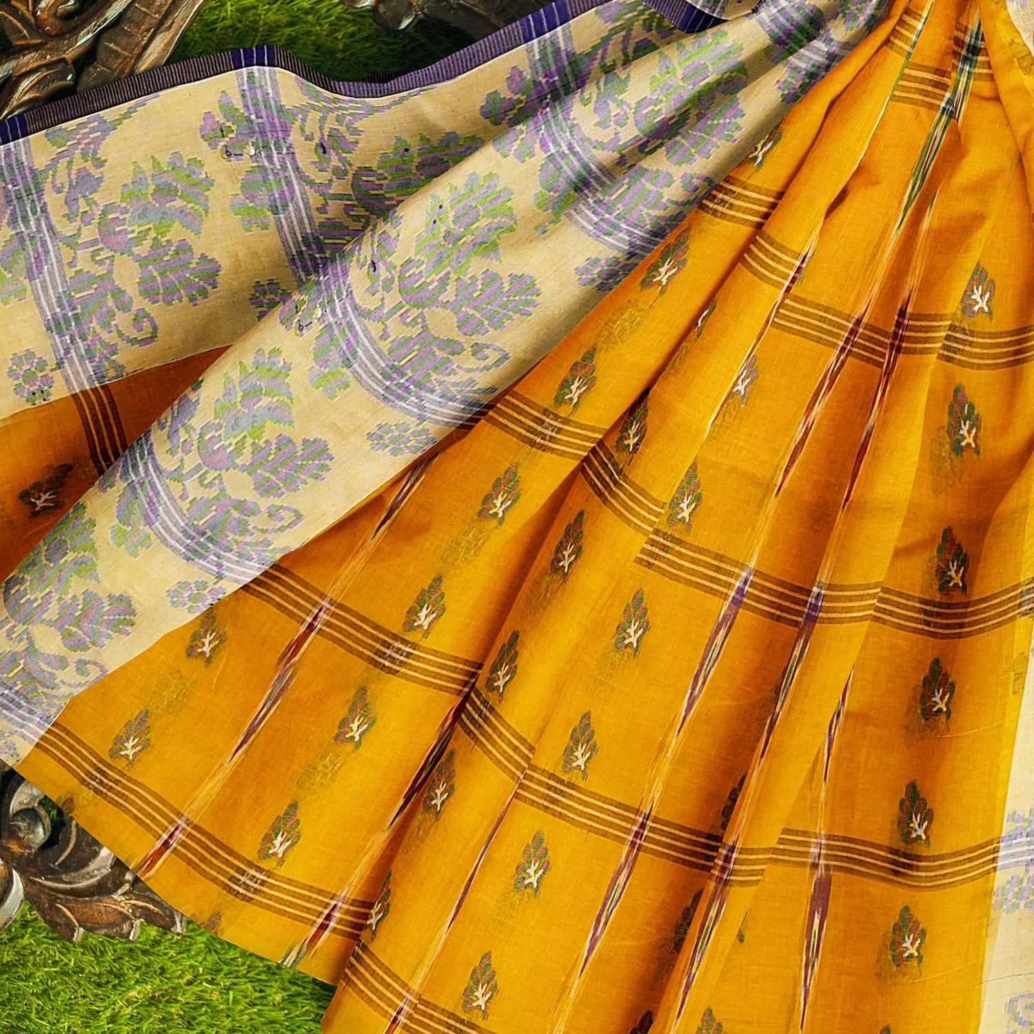 Exclusive Collection 100% Pure Cotton Yellow Tant Saree With Hand Weaving Work