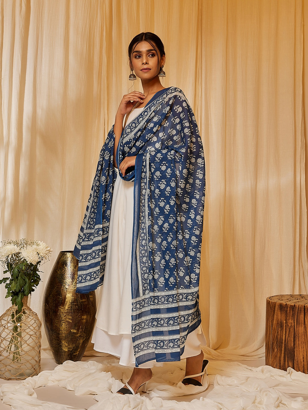 InWeave Women's White Strappy Kurta Palazzo Set