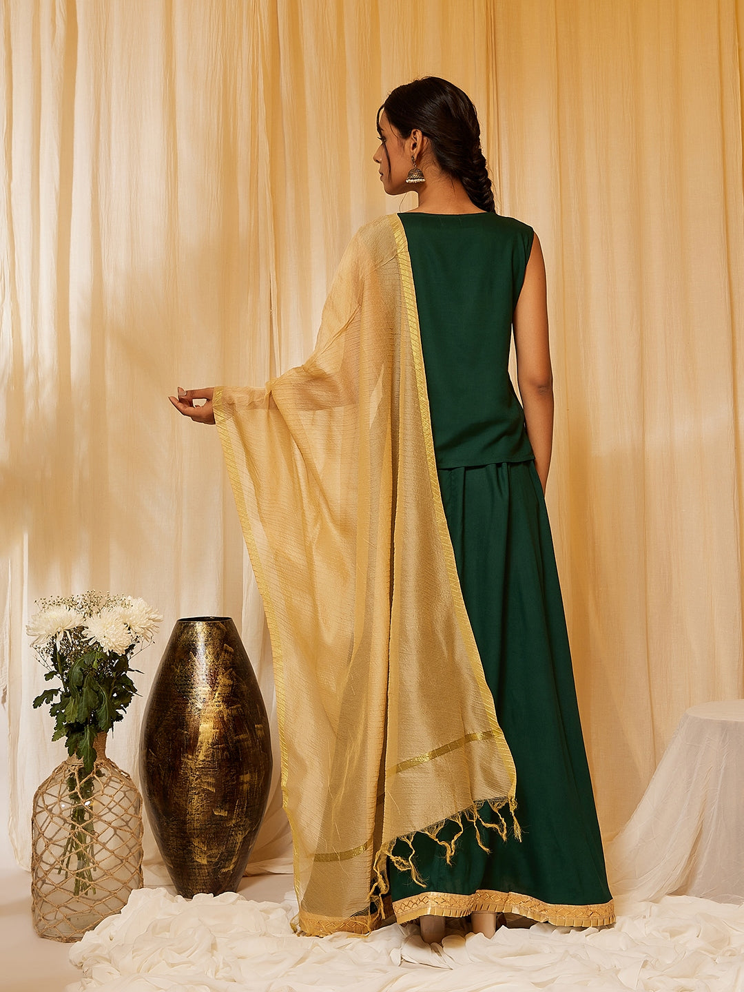 InWeave Bottle Green Skirt Top Set