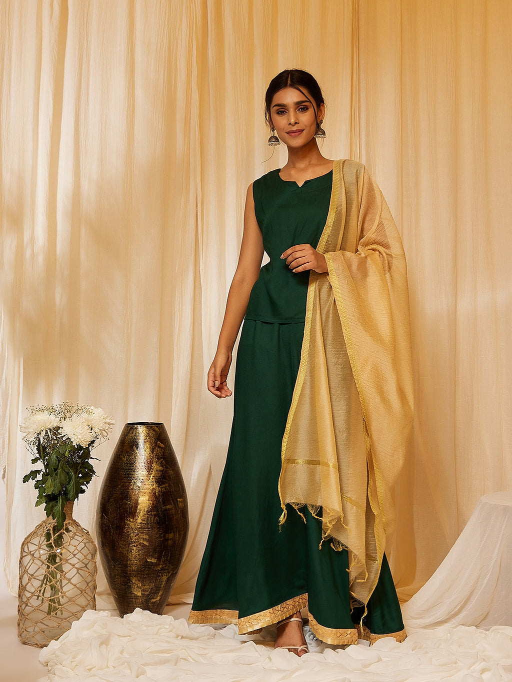 InWeave Bottle Green Skirt Top Set