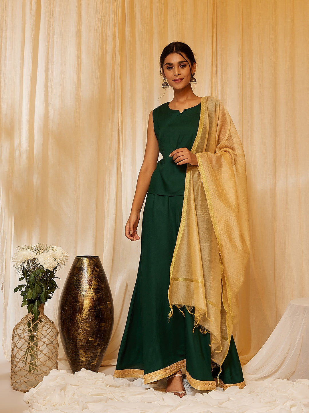 InWeave Bottle Green Skirt Top Set