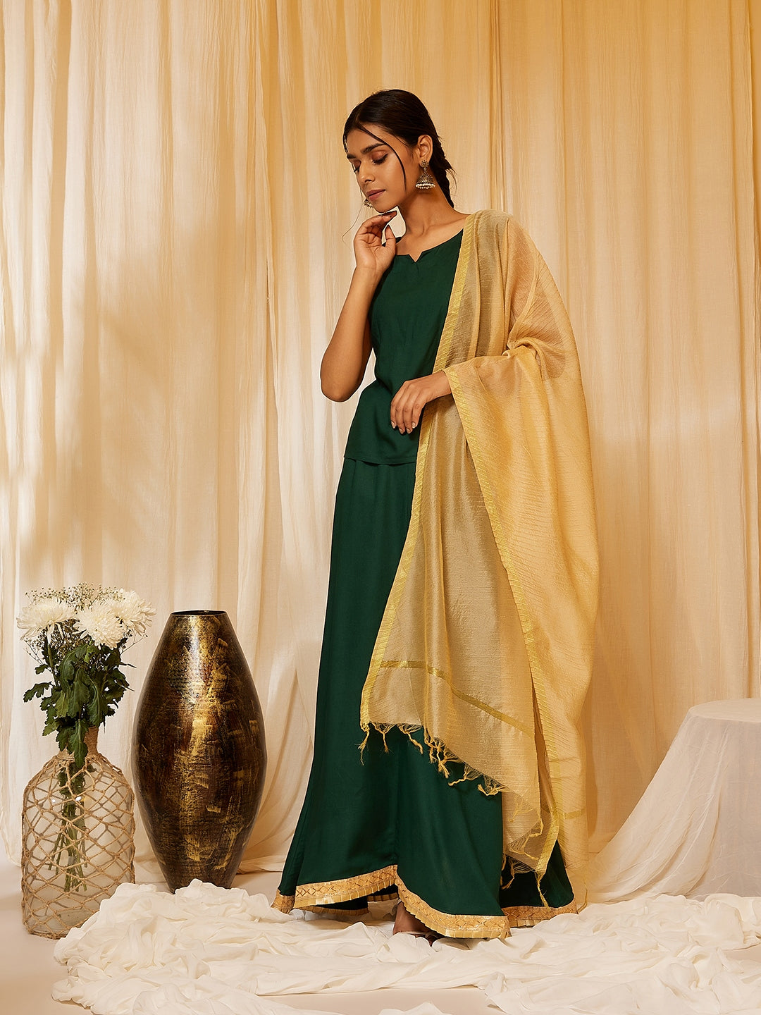 InWeave Bottle Green Skirt Top Set
