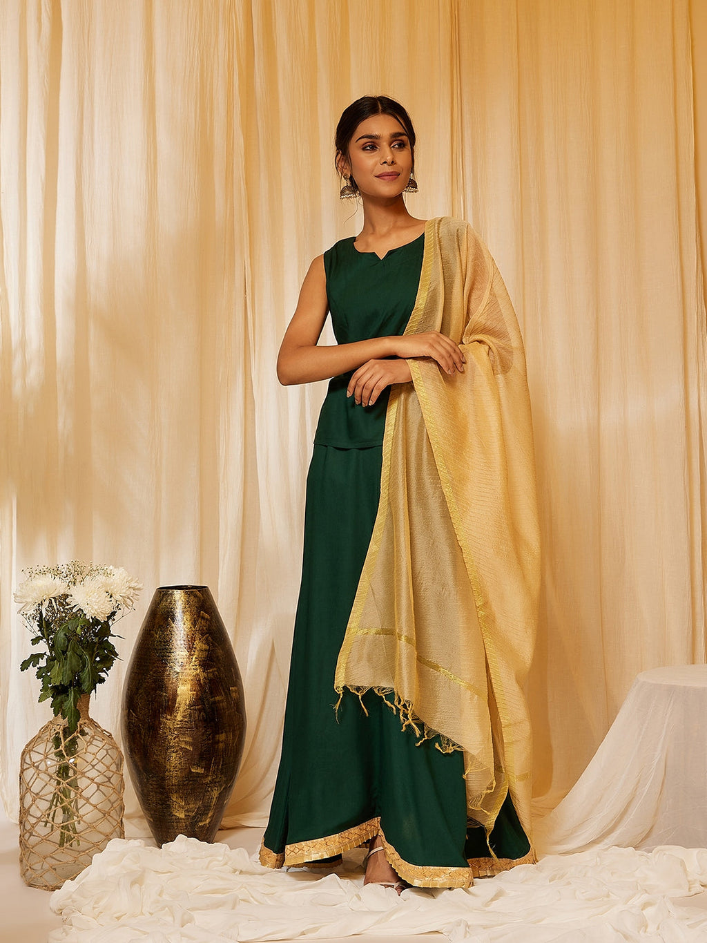 InWeave Bottle Green Skirt Top Set