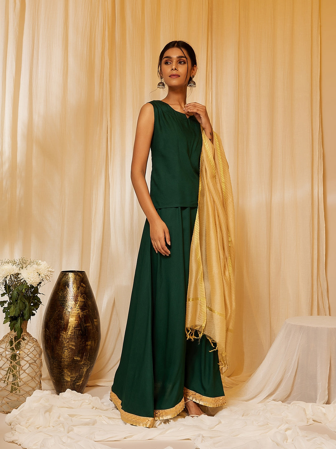 InWeave Bottle Green Skirt Top Set