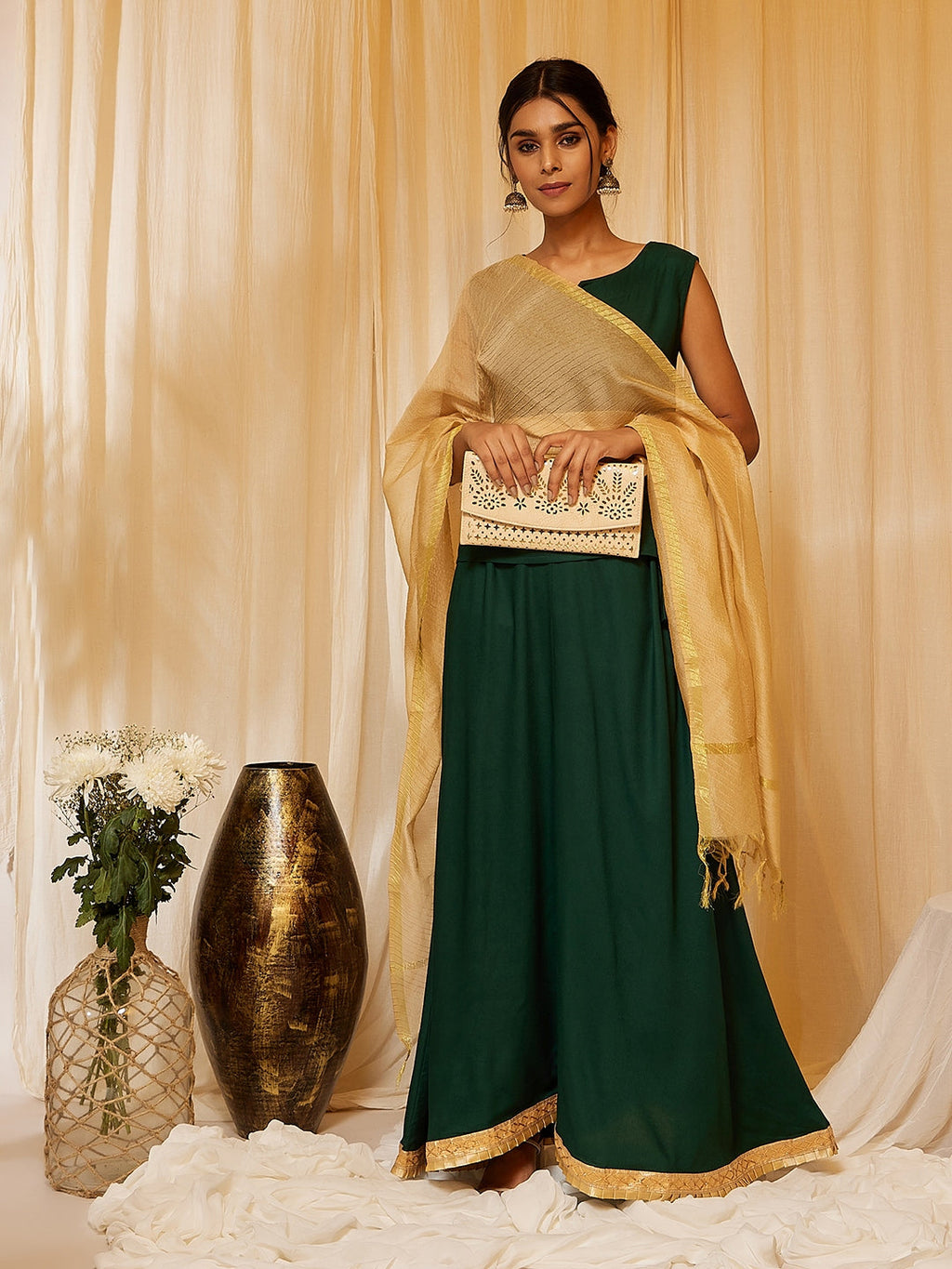 InWeave Bottle Green Skirt Top Set