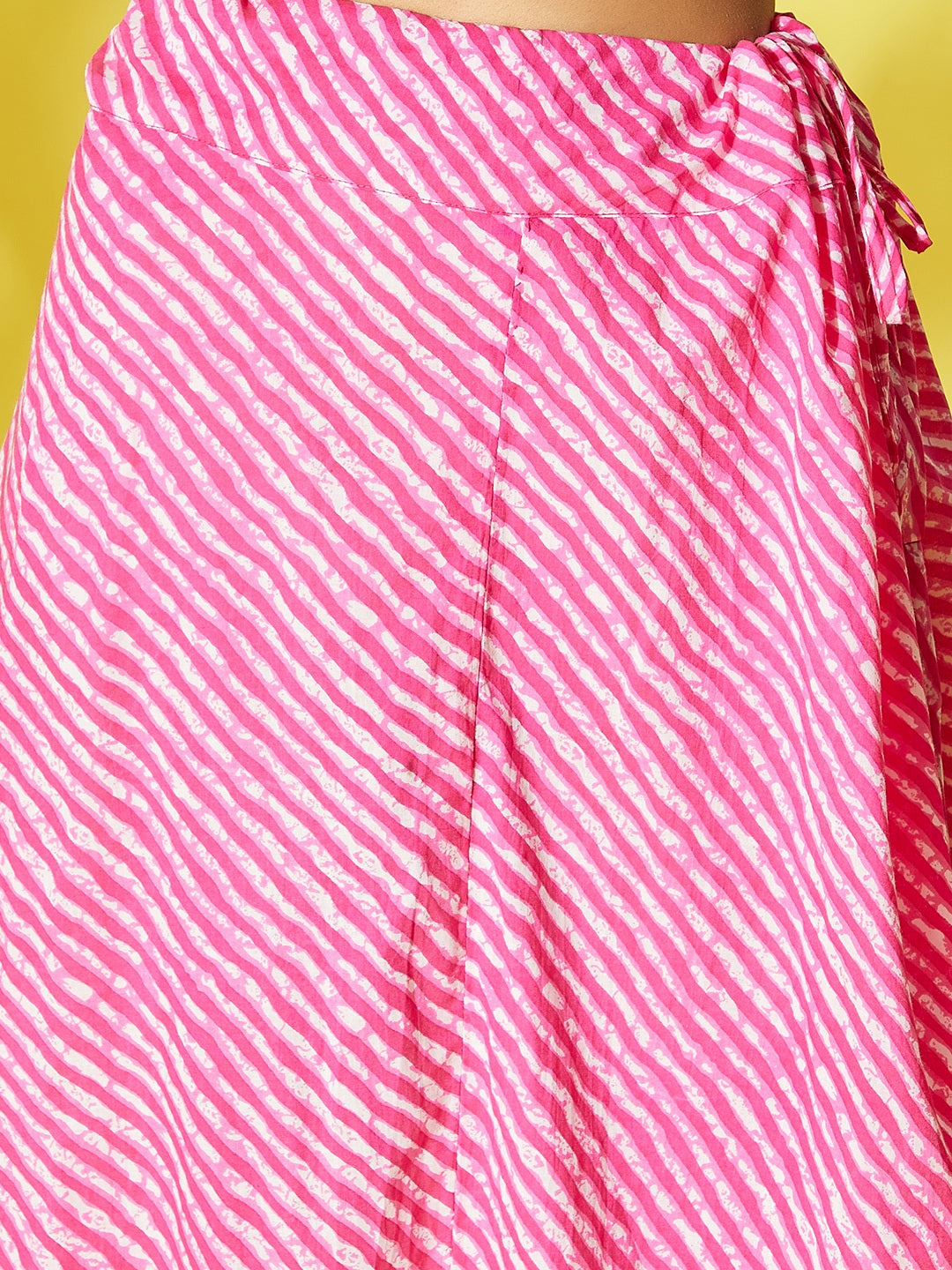 InWeave Pink Lehriya Top Set With Dupatta