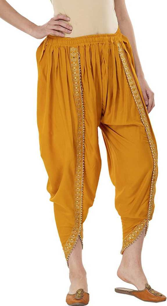 PAVONINE Mustard Color Embellished Beetel Rayon Fabric Patiala For Women & Girls