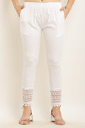 PAVONINE White Color Dot Kirosia Lace Hem Cotton Fabric Palazzo For Women
