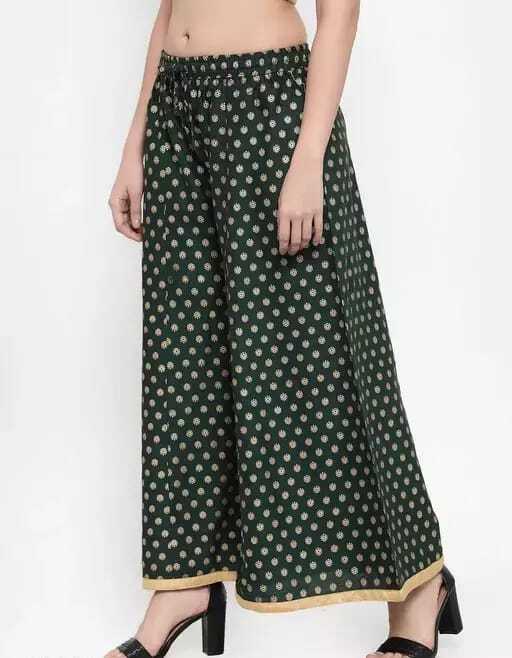 PAVONINE Bottle Green Color Rayon Fabric Sun Print Palazzo For Women