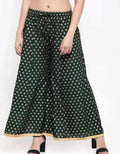 PAVONINE Bottle Green Color Rayon Fabric Sun Print Palazzo For Women