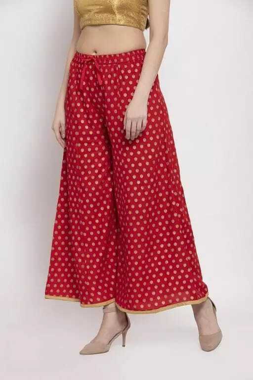 PAVONINE Red Color Rayon Fabric Sun Print Palazzo For Women